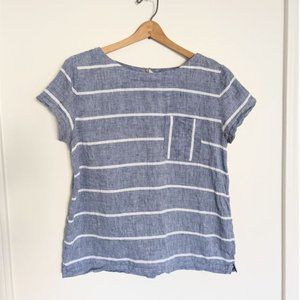 Lou & Grey 100% Linen Blue & White Striped Top